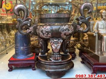 Lư hương bằng đồng cao 1m2 đường kính miệng 50cm đồng đỏ phớt nỉ cực đẹp