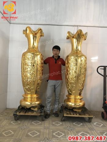 Đôi lọ lộc bình bằng đồng cao 1m75 mạ vàng tuyệt đẹp.!