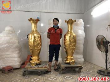 Đôi lọ lộc bình cao 1m35 đồng đỏ dát vàng giá xưởng tuyệt đẹp.!