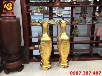 Cặp lục bình phong thủy bằng đồng dát vàng 9999 cao 1m35 độc đáo.!
