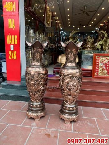 Đúc đôi lọ Lộc Bình cao 1m35 chạm rồng phượng tuyệt đẹp.!