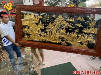 Tranh Vinh Quy Bái Tổ dát vàng 9999 cực tinh xảo khung gỗ gụ.!