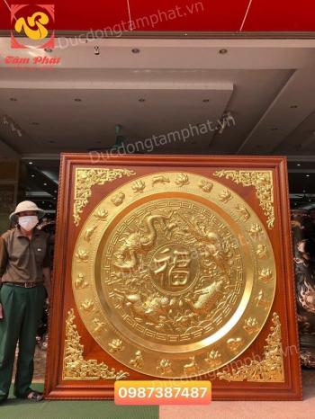 Mâm đồng 12 con giáp đường kính 1m8 khung gỗ gụ 2m5 dát vàng 9999