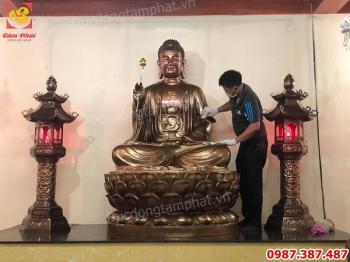 Thi công lắp đặt tượng Phật Adida cao 2m cho chùa thành công viên mãn.!