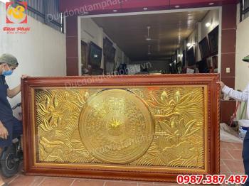 Tranh mặt trống Hoa sen kích thước 2m55 x 1m35 bàn giao cho khách- siêu đẹp.!