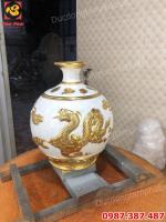 Lọ Đồng Phong thuỷ cao 31cm dát vàng điểm tuyệt đẹp giao khách Hà Nội