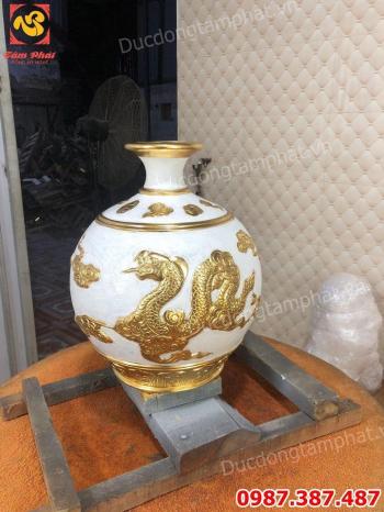 Lọ Đồng Phong thuỷ cao 31cm dát vàng điểm tuyệt đẹp giao khách Hà Nội.!!