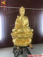 Tượng Phật Thích Ca cao 1m2 đồng đỏ dát vàng giao chùa Quảng Ninh