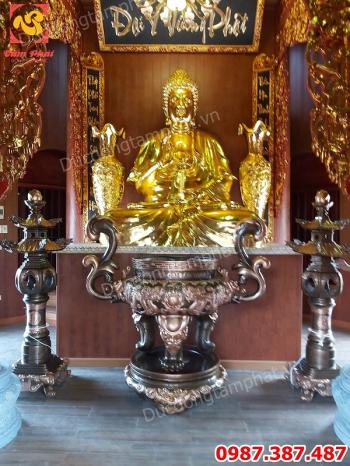 Tượng Phật Adida ngồi đài sen cao 3m bằng đồng dát vàng nặng 3 tấn lắp cho chùa Đống Cao - Hưng Yên