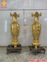Đôi lọ lộc bình khảm rồng phượng mạ vàng cao 1m6 nặng 300kg