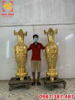 Đôi lọ lộc bình khảm rồng phượng mạ vàng cao 1m6 nặng 300kg