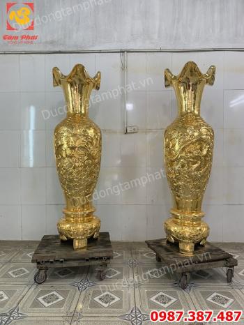 Đôi lọ lộc bình khảm rồng phượng mạ vàng cao 1m6 nặng 300kg.!