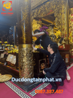 Thi công đúc đồng ốp chân cột ngũ long cao 97cm đền Ứng Thiên