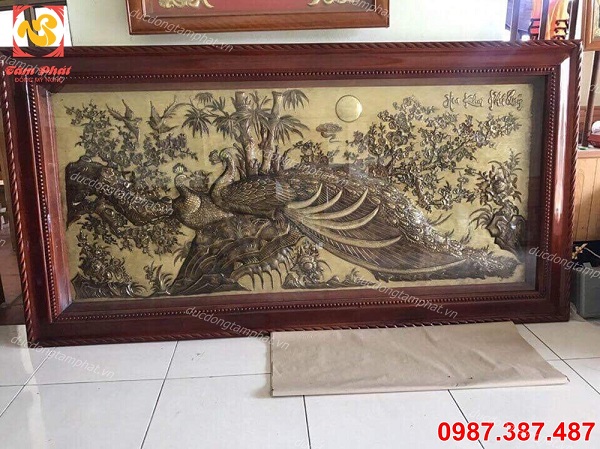 Tranh đồng Hoa Khai Phú Quý khung gỗ cao cấp