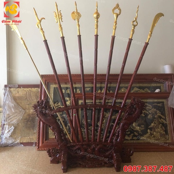Bộ binh khí bát bửu bằng đồng, mạ vàng 24k ấn tượng