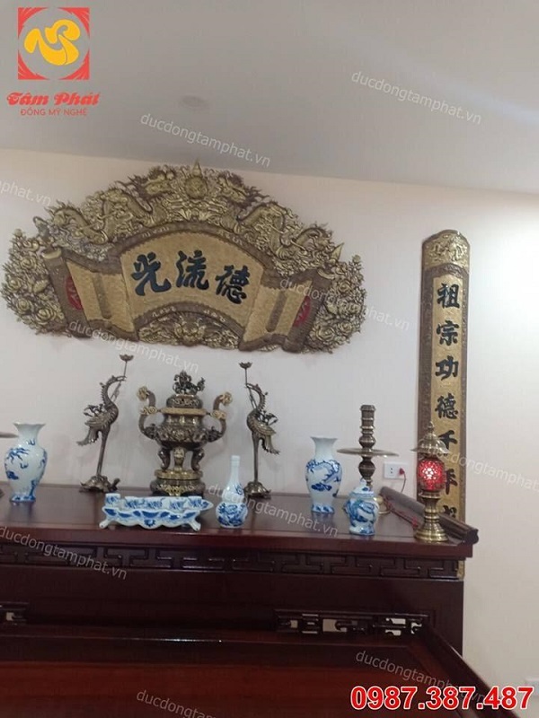 Bộ cuốn thư câu đối 1m76 giả cổ treo tại nhà khách