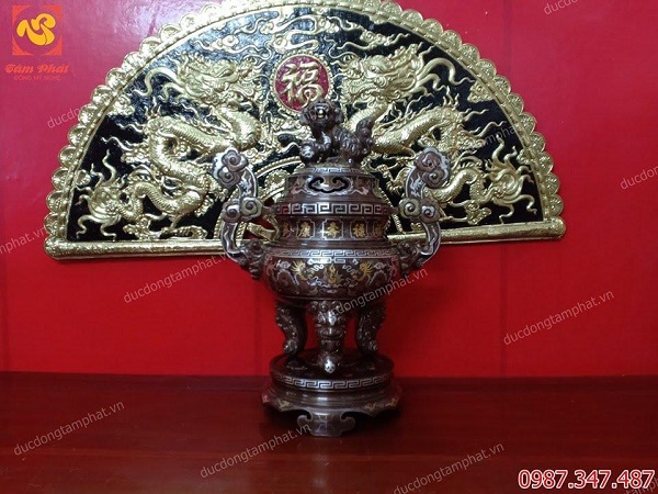 Bộ đồ thờ bằng đồng cao 60cm khảm ngũ sắc lắp đặt tại Sở văn hóa tỉnh Vĩnh Phúc..!