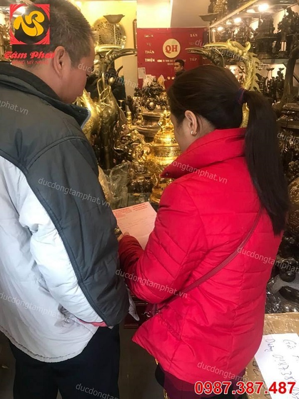 Bộ ngũ sự cao 60cm đồng đỏ thếp vàng 9999 bàn giao cho khách.!!