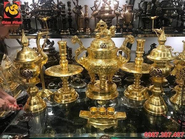 Bộ ngũ sự cao 60cm đồng đỏ thếp vàng 9999 bàn giao cho khách.!!