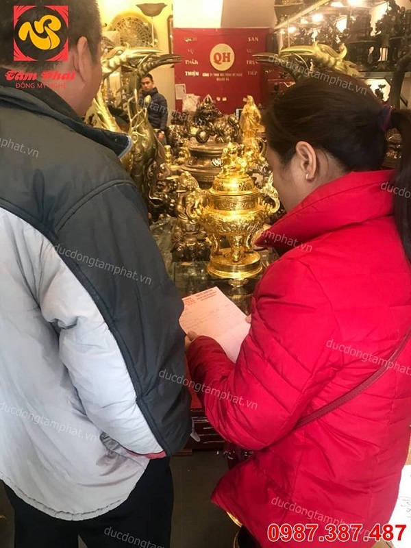 Bộ ngũ sự cao 60cm đồng đỏ thếp vàng 9999 bàn giao cho khách.!!