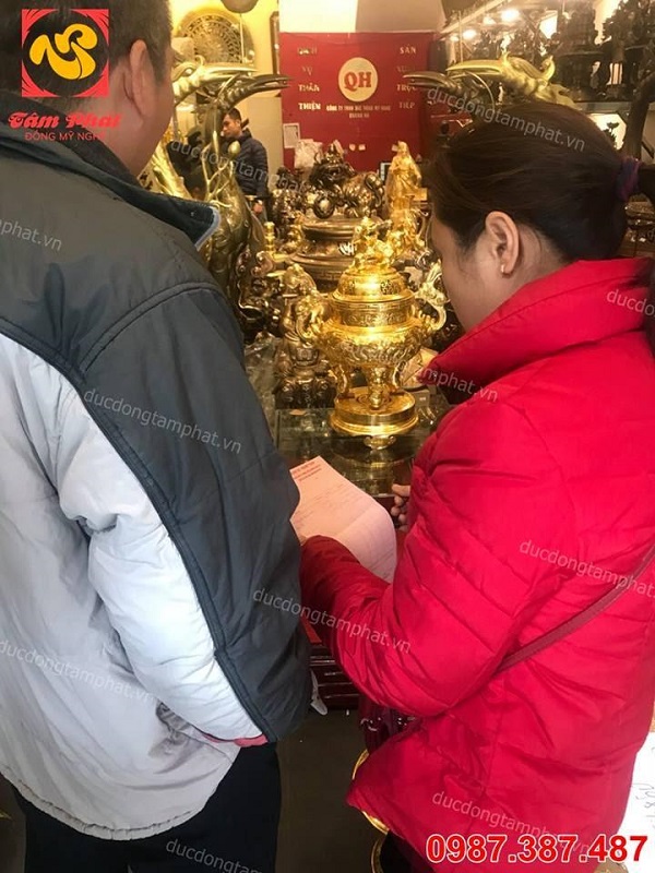 Bộ ngũ sự cao 60cm đồng đỏ thếp vàng 9999 bàn giao cho khách.!!