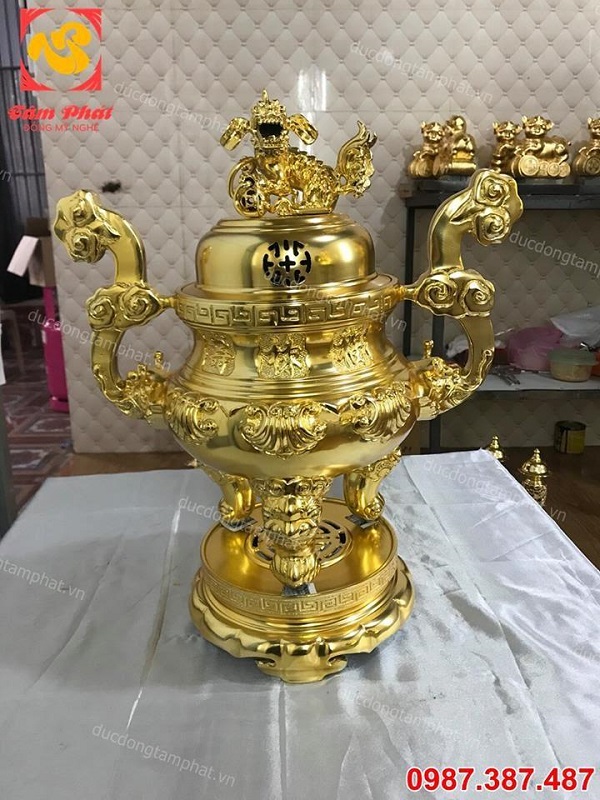 Bộ ngũ sự đỉnh đồng cao 50cm mạ vàng 24k cực tinh xảo, sắc nét, giá xưởng