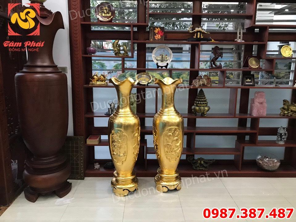 Cặp lục bình phong thủy bằng đồng dát vàng 9999 cao 1m35 độc đáo.!