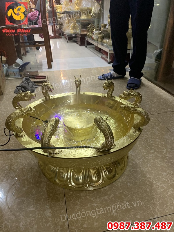 Chậu tắm Phật cửu long bằng đồng đường kính 50cm tuyệt đẹp
