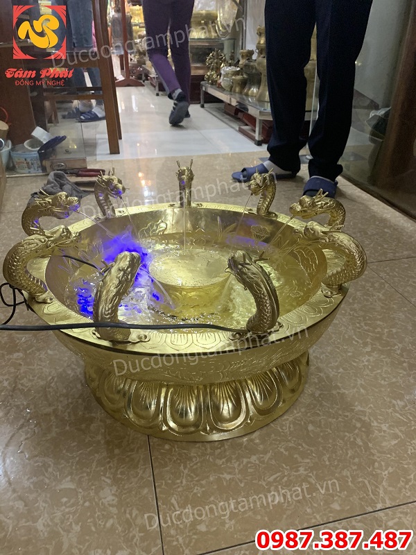 Chậu tắm Phật cửu long bằng đồng đường kính 50cm tuyệt đẹp