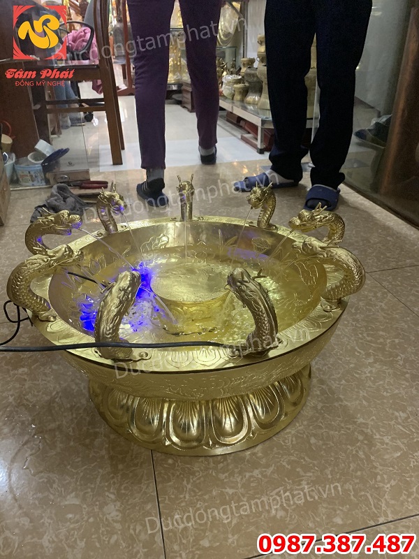 Chậu tắm Phật cửu long bằng đồng đường kính 50cm tuyệt đẹp
