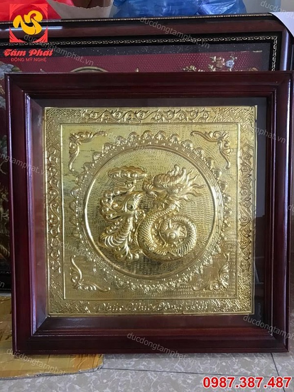 Chữ Phúc Hoá rồng vuông 60cm mạ vàng tuyệt đẹp