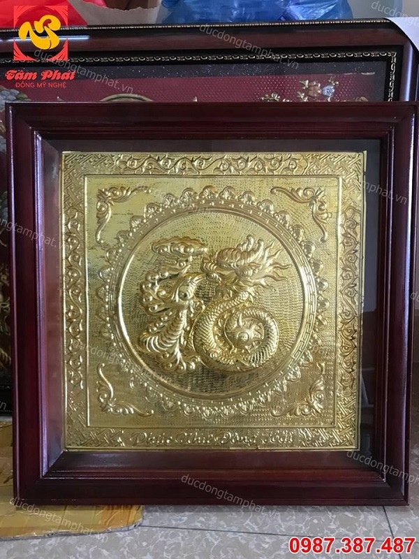 Chữ Phúc Hoá rồng vuông 60cm mạ vàng tuyệt đẹp
