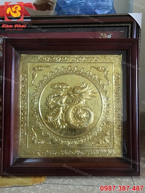 Chữ Phúc Hoá rồng vuông 60cm mạ vàng tuyệt đẹp