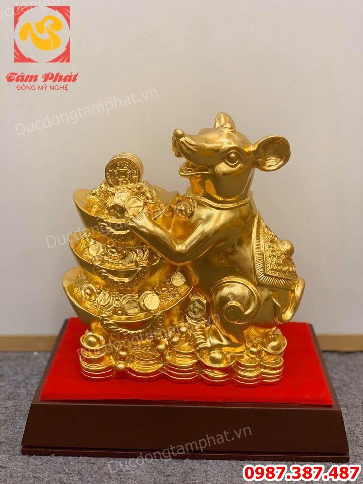 Chuột phong thủy, linh vật chuột năm 2020 bằng đồng dát vàng.!