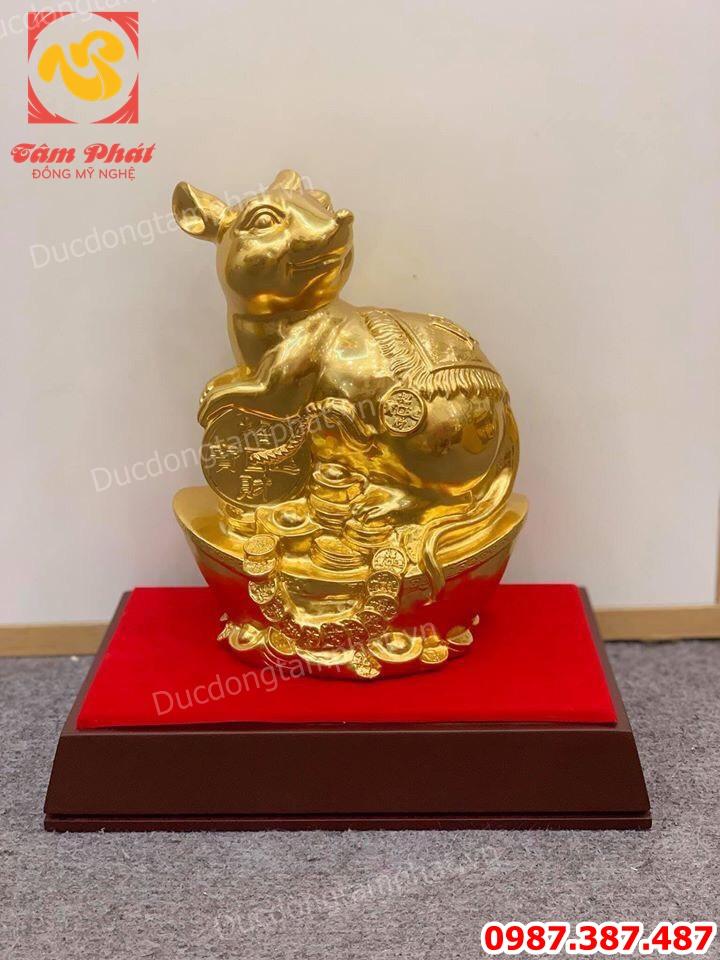 Chuột phong thủy, linh vật chuột năm 2020 bằng đồng dát vàng.!