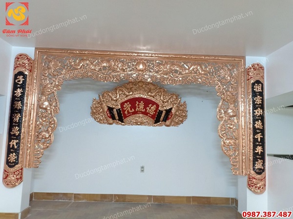 Cửa võng bằng đồng đỏ dài 2m76 chạm rồng tinh xảo lắp đặt khách Hải Phòng..!