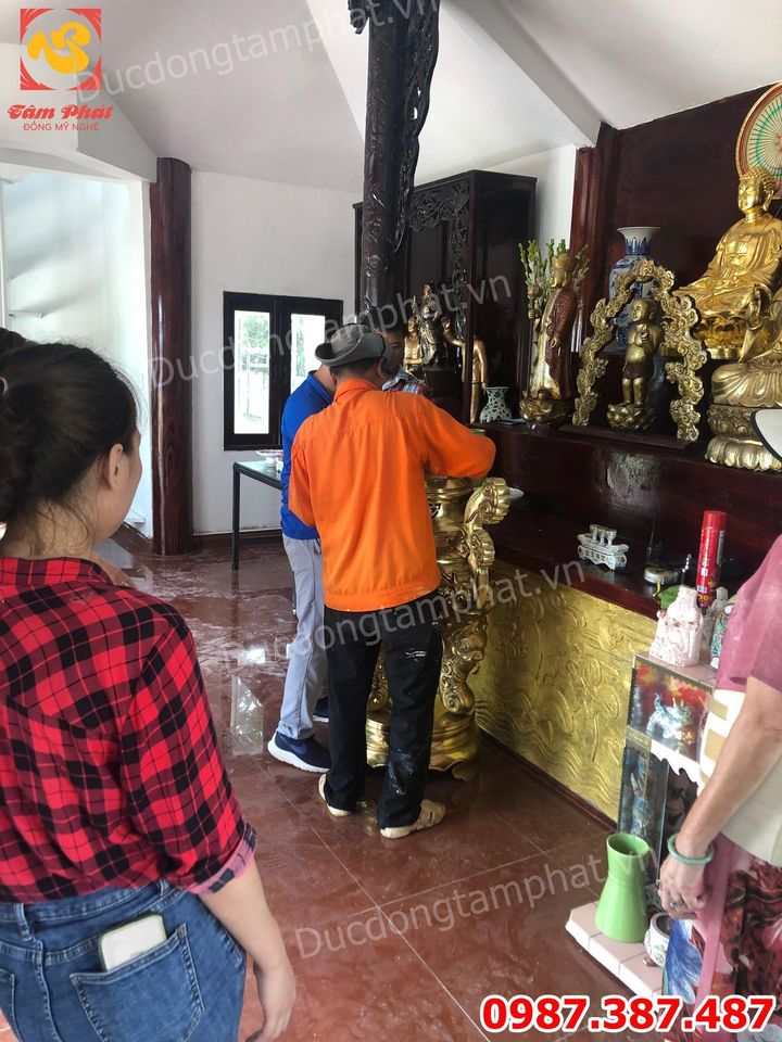 Đỉnh đồng cát tút cao 1m5 và Đôi hạc cao 1m93 cực đẹp giao chùa Bình Dương