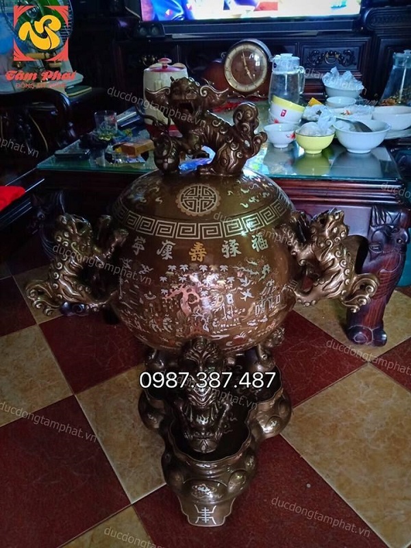 Đỉnh thất lân vờn cầu 90cm và 1m35 khảm vàng cực tinh xảo bàn giao cho khách hàng ở An Lão – Hải Phòng