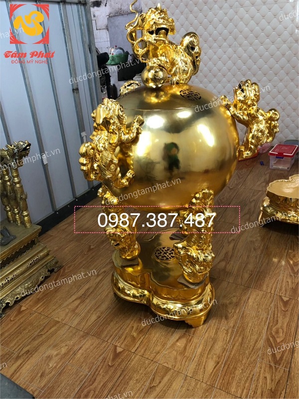 Đỉnh thất lân vờn cầu cao 1m15 mạ vàng tuyệt đẹp bàn giao cho khách..!