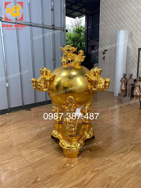 Đỉnh thất lân vờn cầu cao 1m15 mạ vàng tuyệt đẹp bàn giao cho khách..!