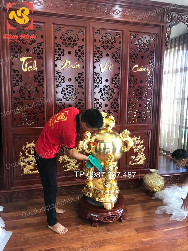Đỉnh thất lân vờn cầu (đỉnh quả bóng) cao 1m1 mạ vàng 24k cao cấp lắp đặt tại Hải Phòng