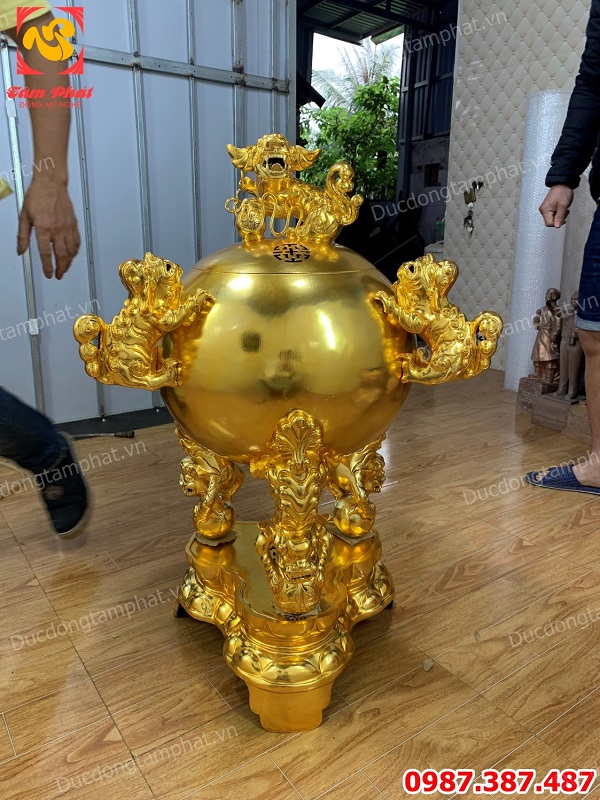 Đỉnh thất lân vờn cầu (đỉnh quả bóng) cao 1m1 mạ vàng 24k cao cấp lắp đặt tại Hải Phòng