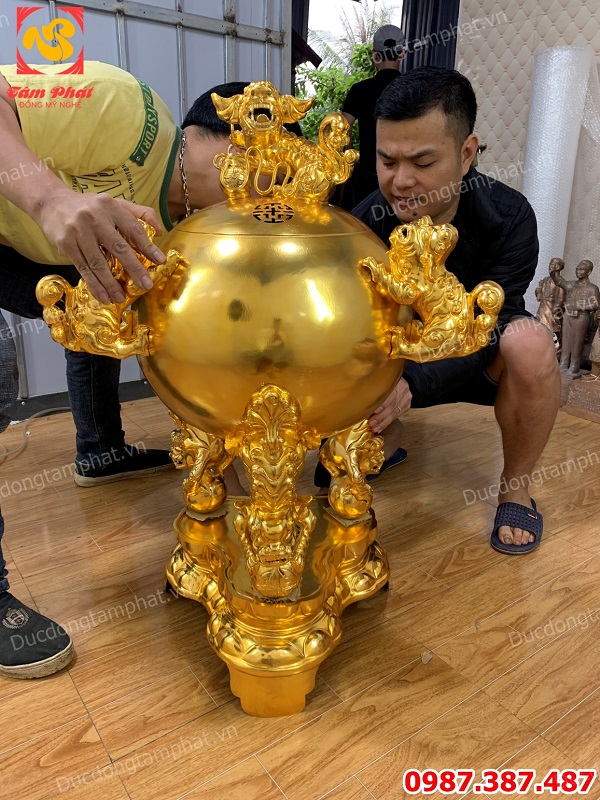 Đỉnh thất lân vờn cầu (đỉnh quả bóng) cao 1m1 mạ vàng 24k cao cấp lắp đặt tại Hải Phòng