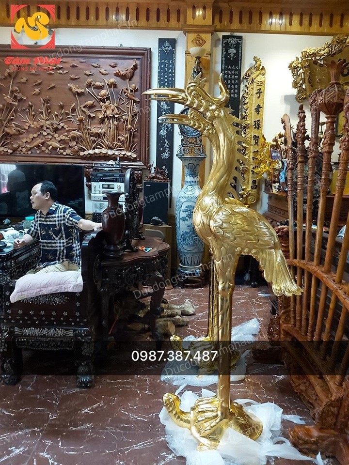 Đôi hạc đồng đỏ cao 1m97 thếp vàng đã bàn giao nhà chú Tiến Bắc Ninh..!