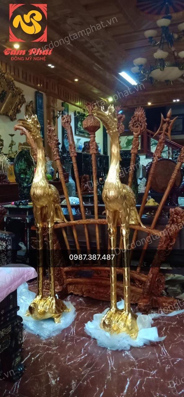 Đôi hạc đồng đỏ cao 1m97 thếp vàng đã bàn giao nhà chú Tiến Bắc Ninh..!