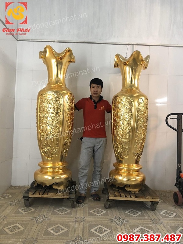 Đôi lọ lộc bình bằng đồng cao 1m75 mạ vàng tuyệt đẹp.!