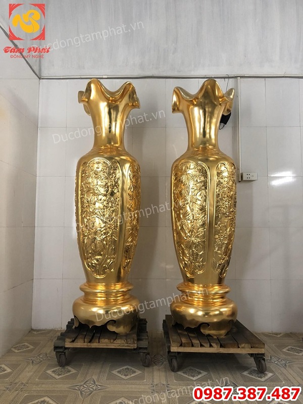 Đôi lọ lộc bình bằng đồng cao 1m75 mạ vàng tuyệt đẹp.!