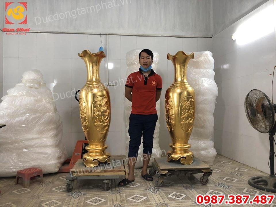 Đôi lọ lộc bình cao 1m35 đồng đỏ dát vàng giá xưởng tuyệt đẹp.!