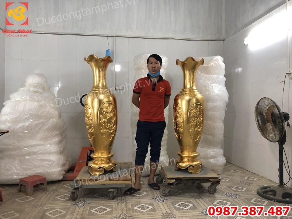 Đôi lọ lộc bình cao 1m35 đồng đỏ dát vàng giá xưởng tuyệt đẹp.!
