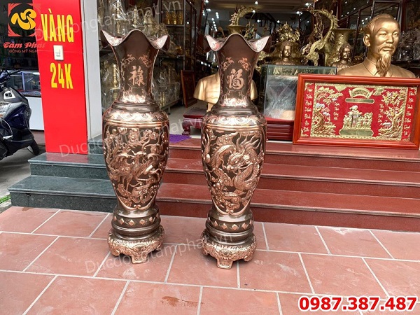 Đúc đôi lọ Lộc Bình cao 1m35 chạm rồng phượng tuyệt đẹp.!